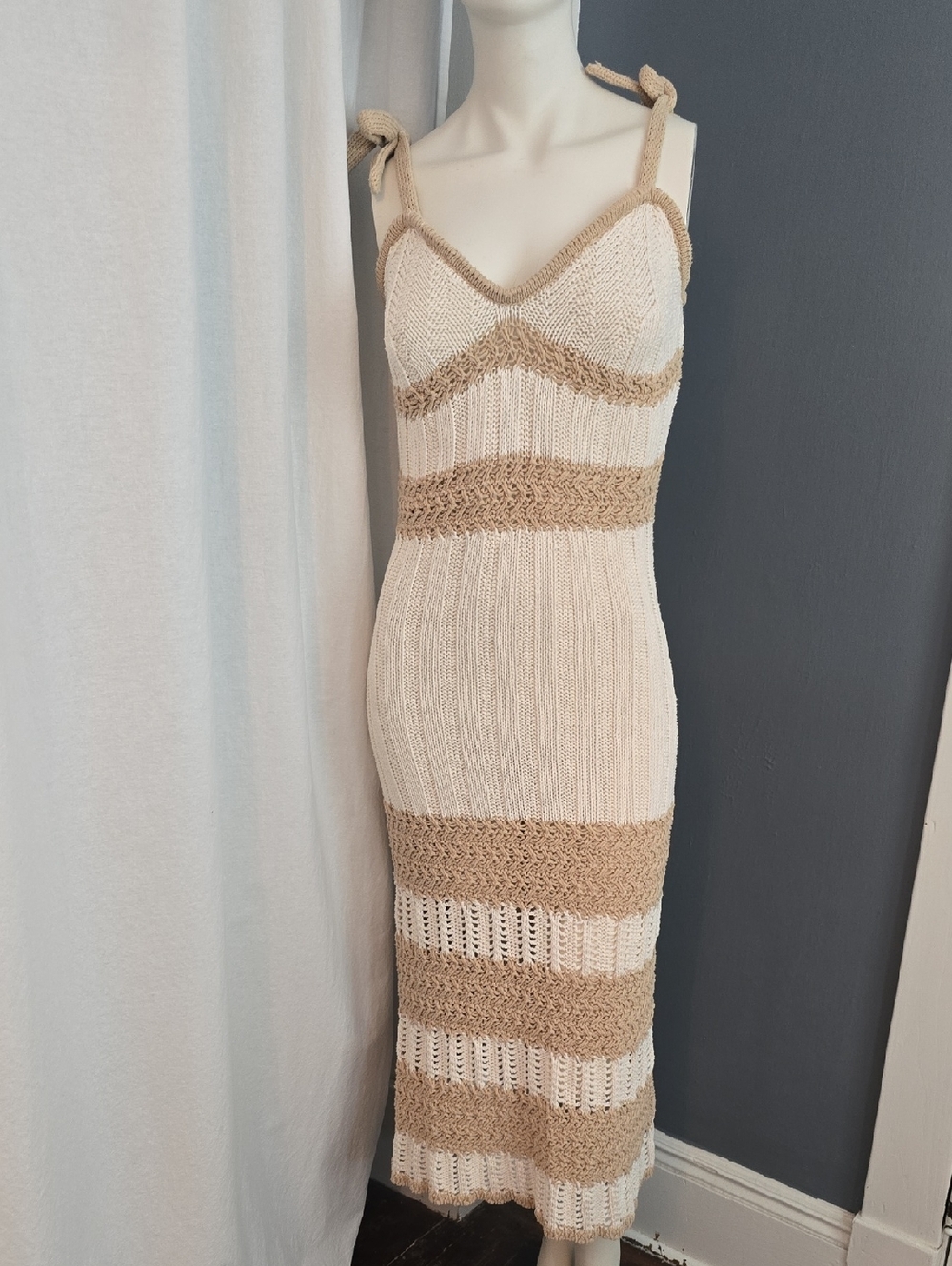 Stunning RAMY BROOK crochet BIRDIE Midi dress White And Beige Size L